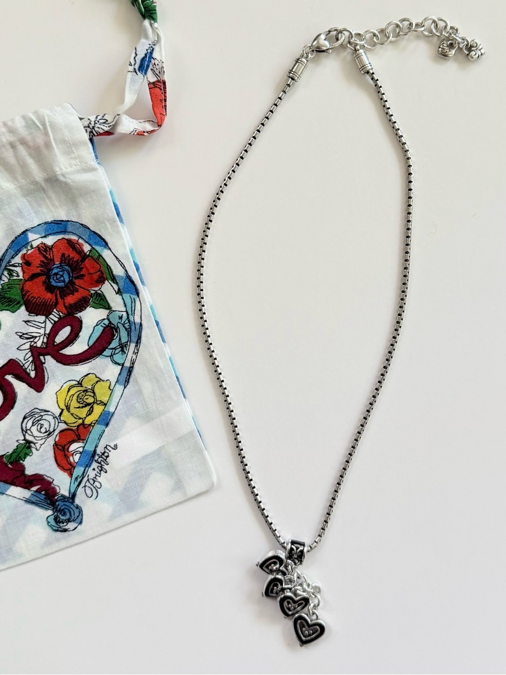 BRIGHTON Vienna Hearts Cascading Charm Necklace • Silver Plated Heart Cluster